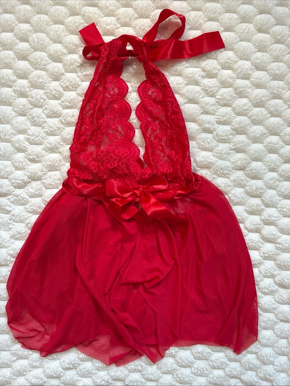 Avidlove Red Halter Teddy Lingerie Nightie Lace Size 18W Sheer Babydoll Coquette